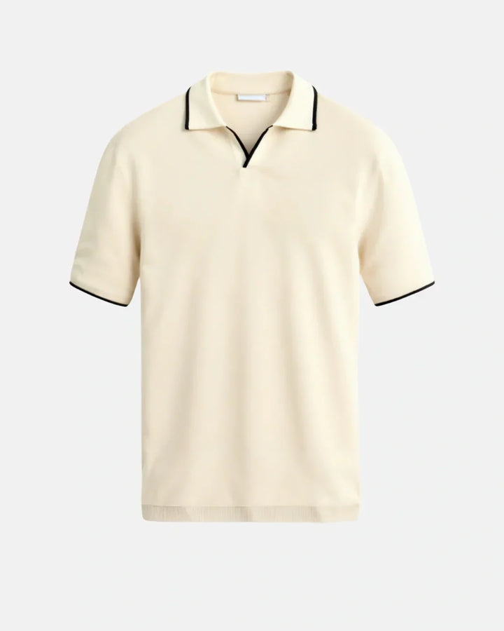 Romain | Polo Homme Maille Écru Liseré Noir