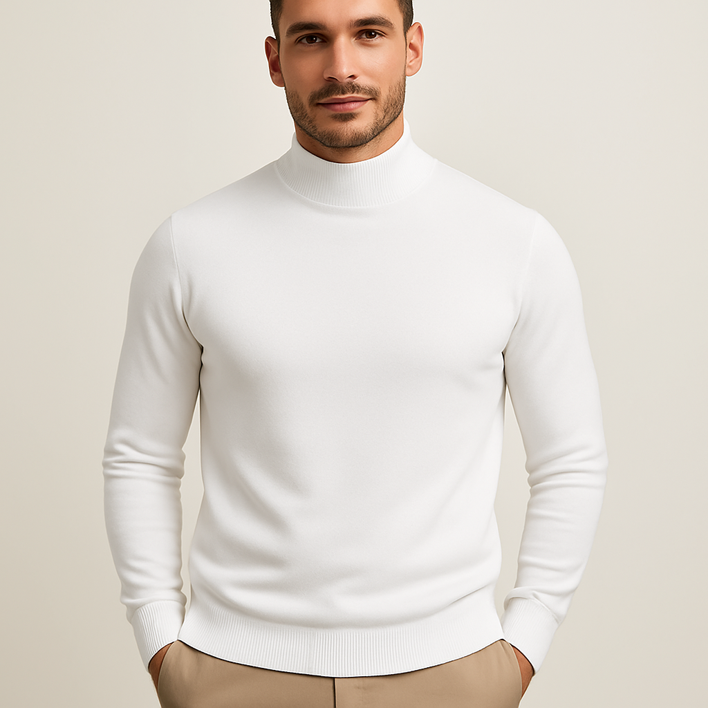 Romain | Pull Col Roulé Homme Blanc Ajusté