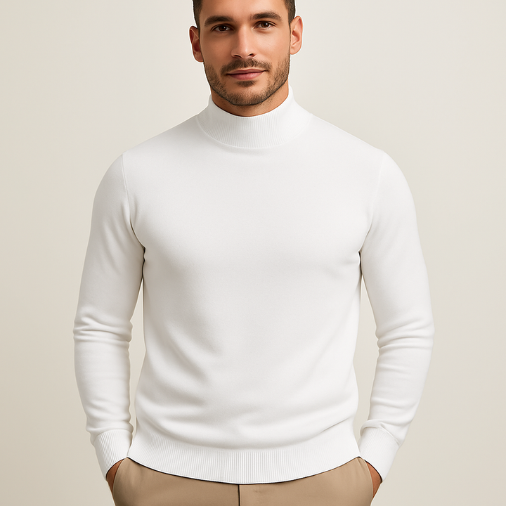 Romain | Pull Col Roulé Homme Blanc Ajusté
