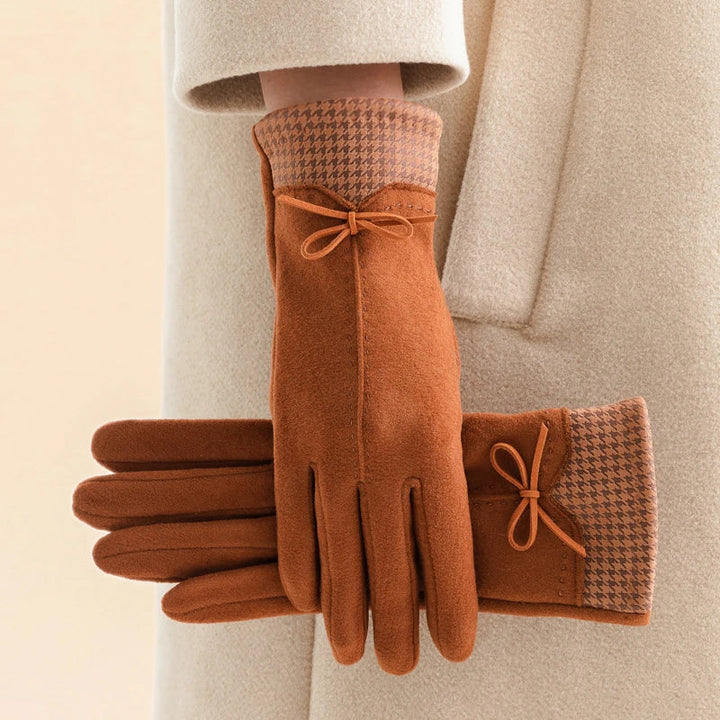 Lucie | Gants Houndstooth Daim Femme Chaud