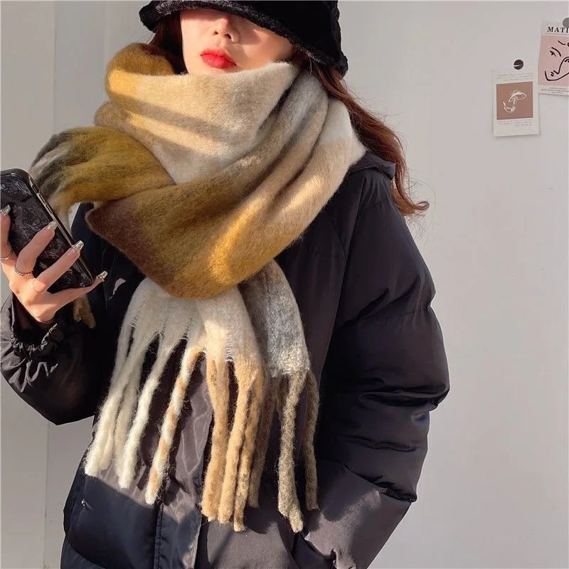 Léa | Écharpe Oversize à Franges Tricot Épais