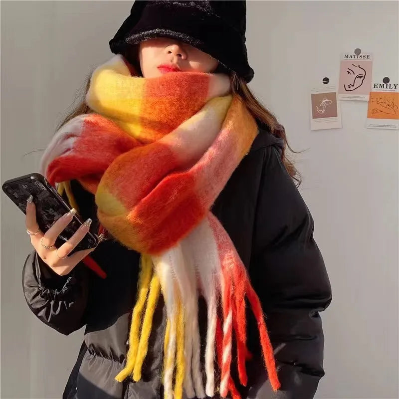 Léa | Écharpe Oversize à Franges Tricot Épais