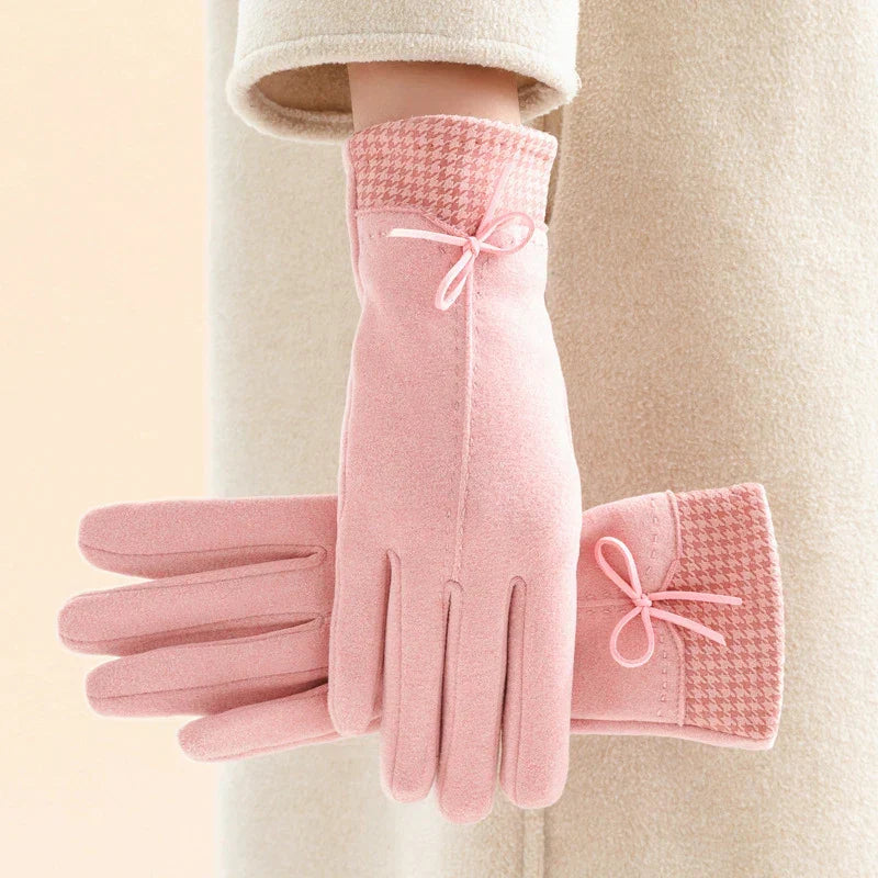 Lucie | Gants Houndstooth Daim Femme Chaud