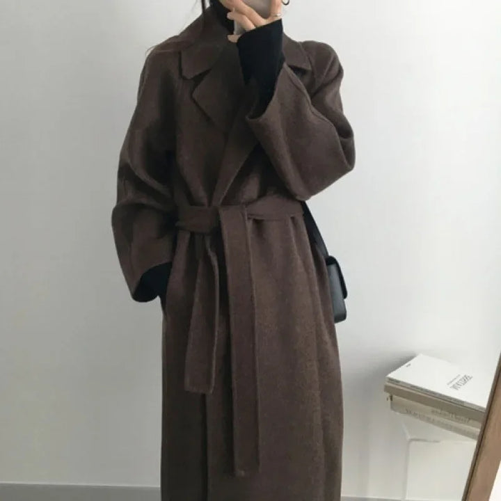 Gabrielle | Manteau Long Femme Col Lavallière Ceinturé