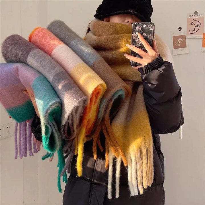 Léa | Écharpe Oversize à Franges Tricot Épais