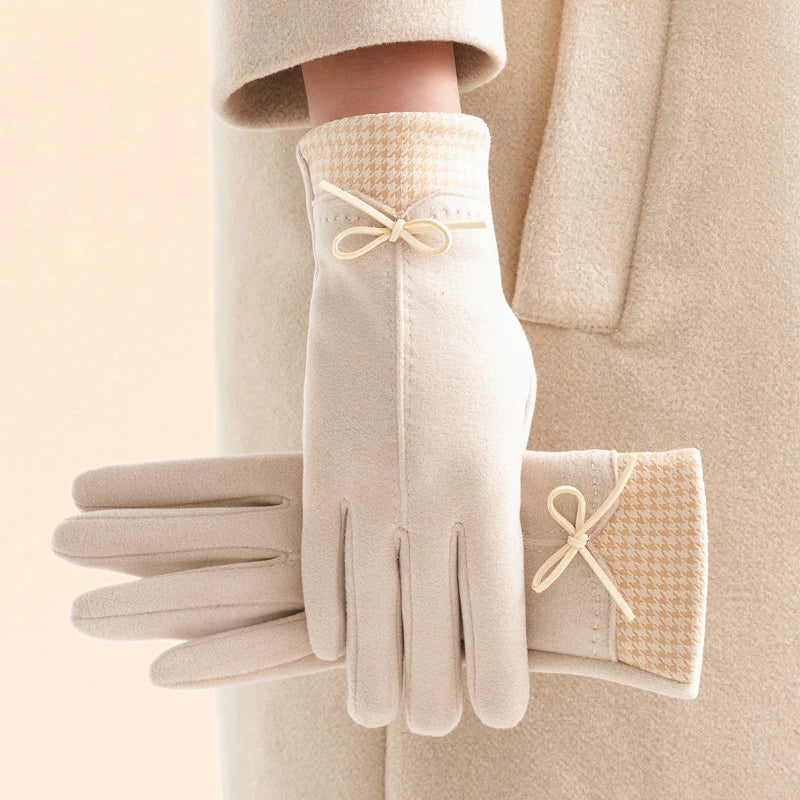 Lucie | Gants Houndstooth Daim Femme Chaud