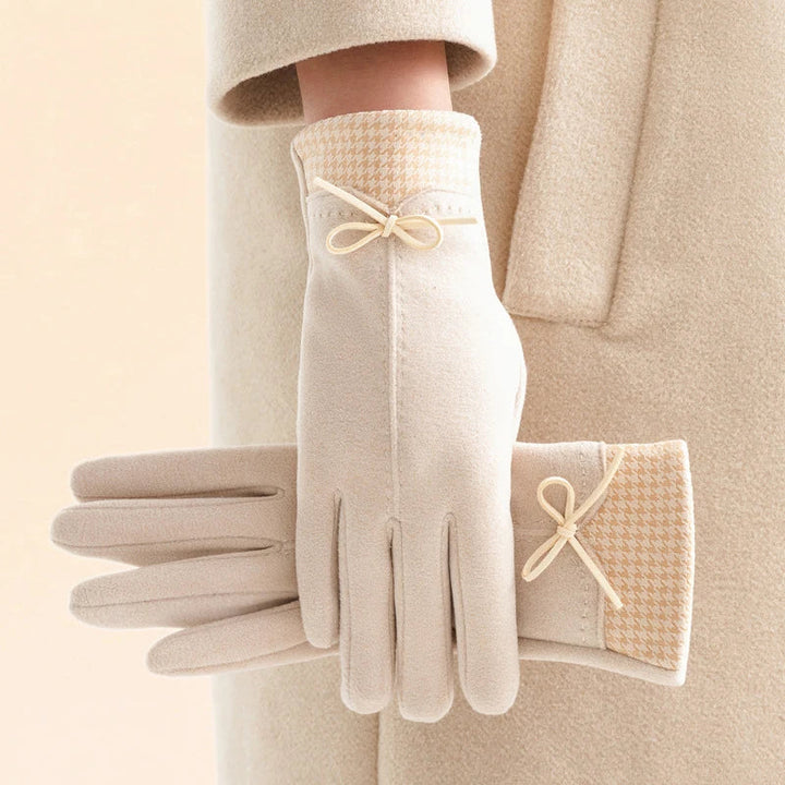 Lucie | Gants Houndstooth Daim Femme Chaud
