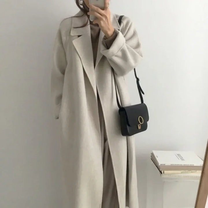 Gabrielle | Manteau Long Femme Col Lavallière Ceinturé