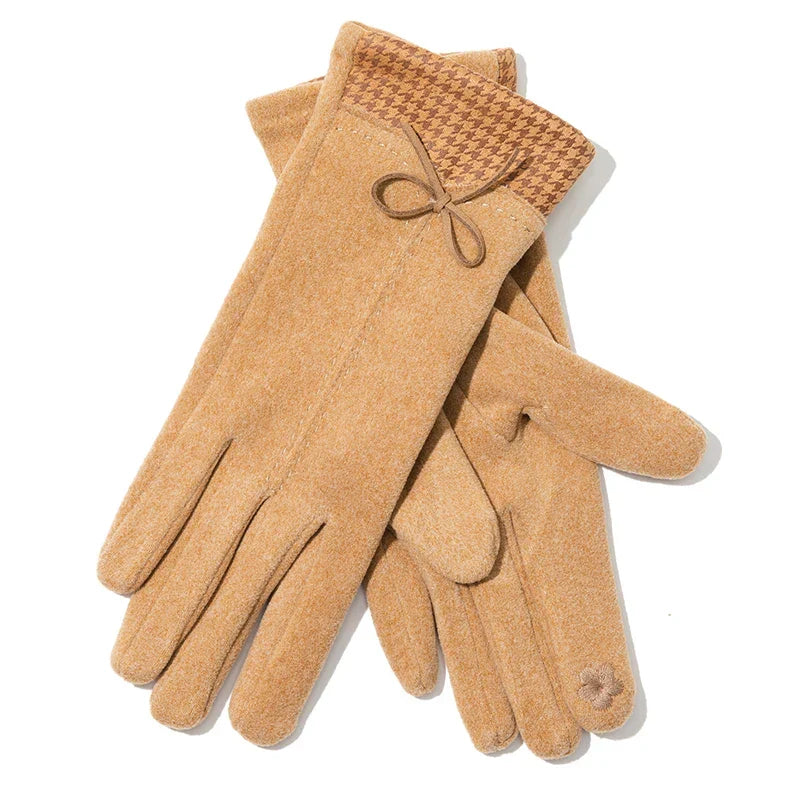 Lucie | Gants Houndstooth Daim Femme Chaud