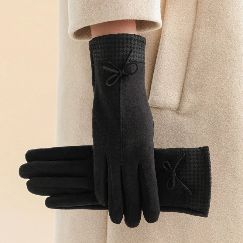Lucie | Gants Houndstooth Daim Femme Chaud