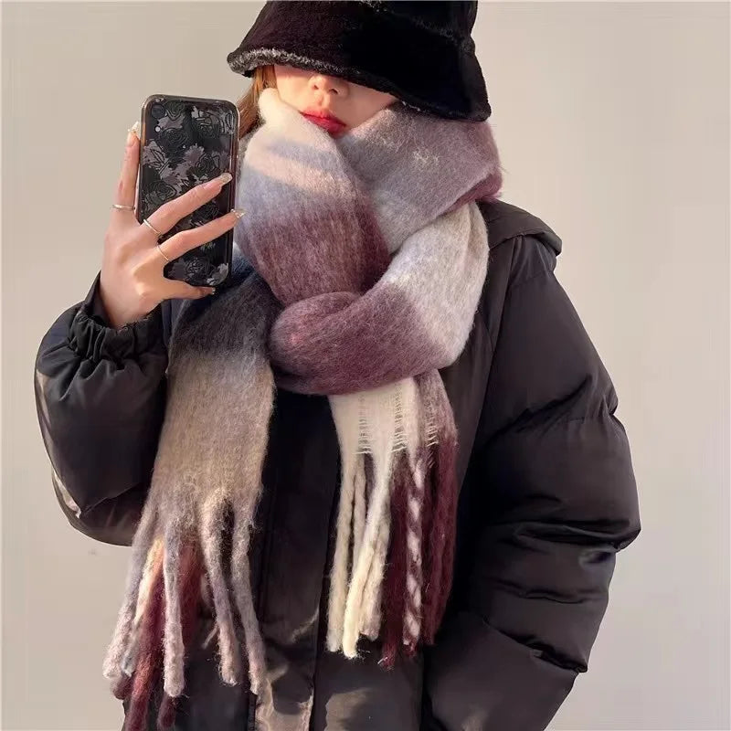 Léa | Écharpe Oversize à Franges Tricot Épais