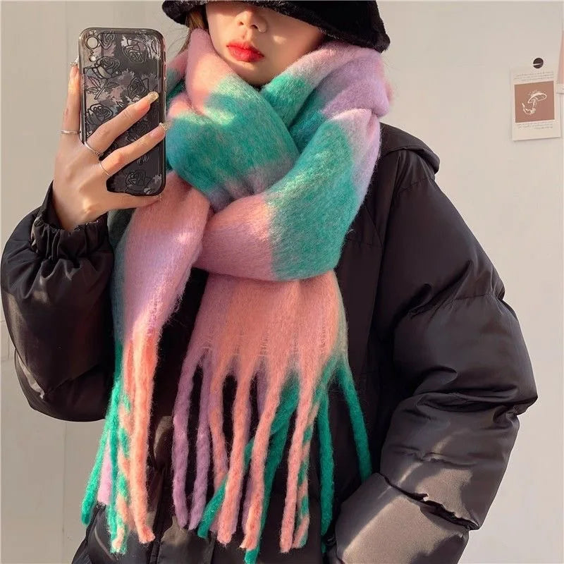 Léa | Écharpe Oversize à Franges Tricot Épais
