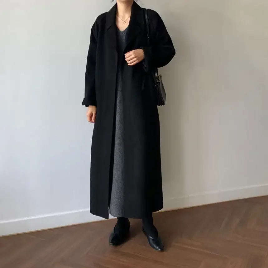 Gabrielle | Manteau Long Femme Col Lavallière Ceinturé