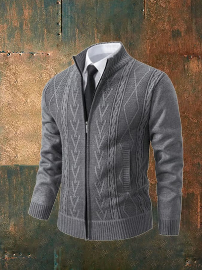 Simon | Cardigan Homme Zippé Maille Torsadée Beige