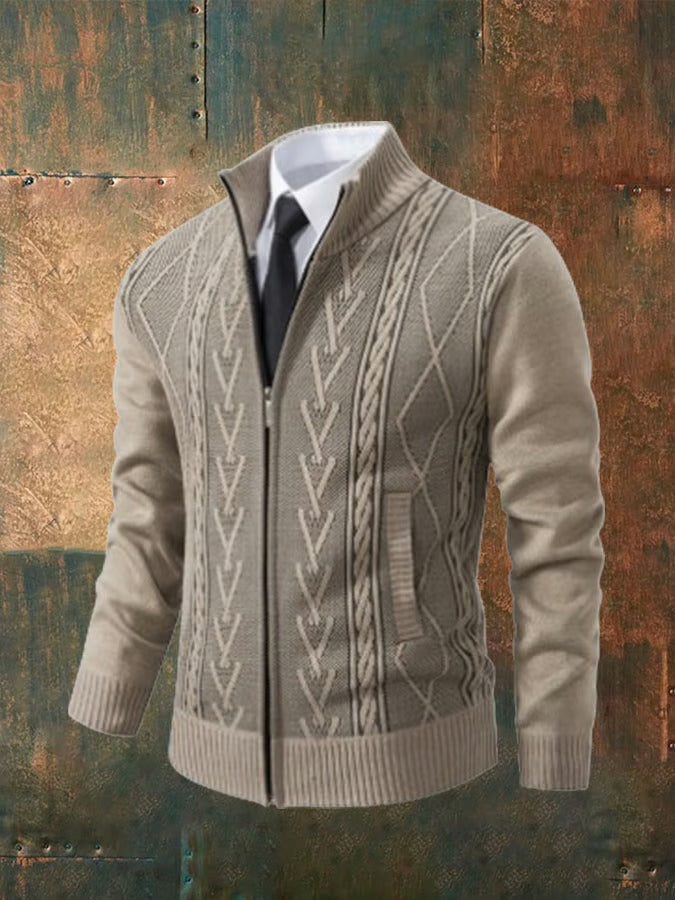 Simon | Cardigan Homme Zippé Maille Torsadée Beige