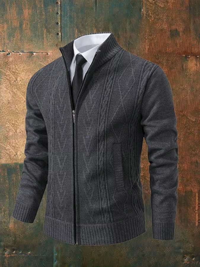 Simon | Cardigan Homme Zippé Maille Torsadée Beige