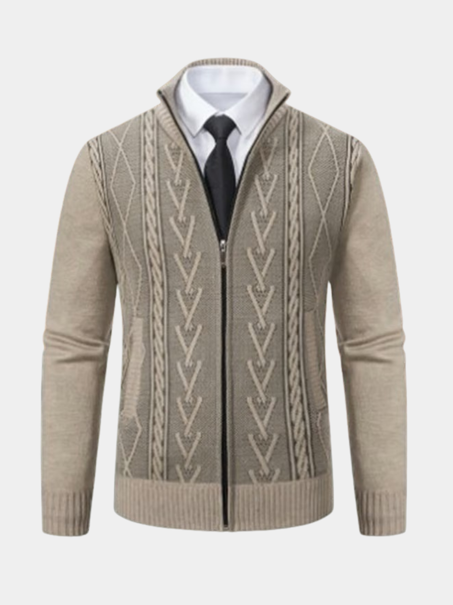 Simon | Cardigan Homme Zippé Maille Torsadée Beige
