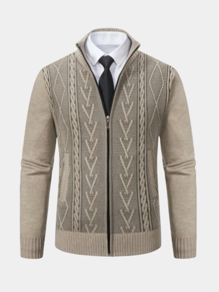 Simon | Cardigan Homme Zippé Maille Torsadée Beige