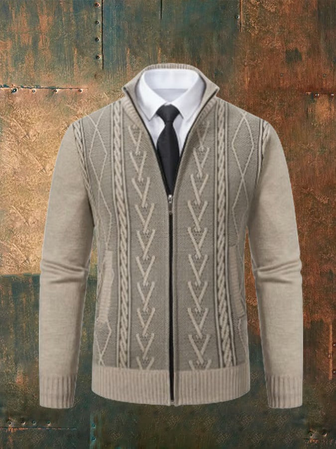 Simon | Cardigan Homme Zippé Maille Torsadée Beige