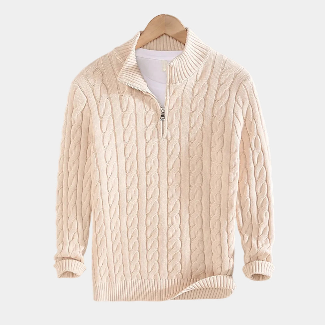 Simon | Pull Homme Col Zippé Maille Torsadée