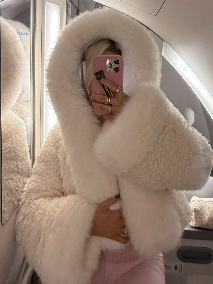 Eva | Veste Capuche Fausse Fourrure Crème