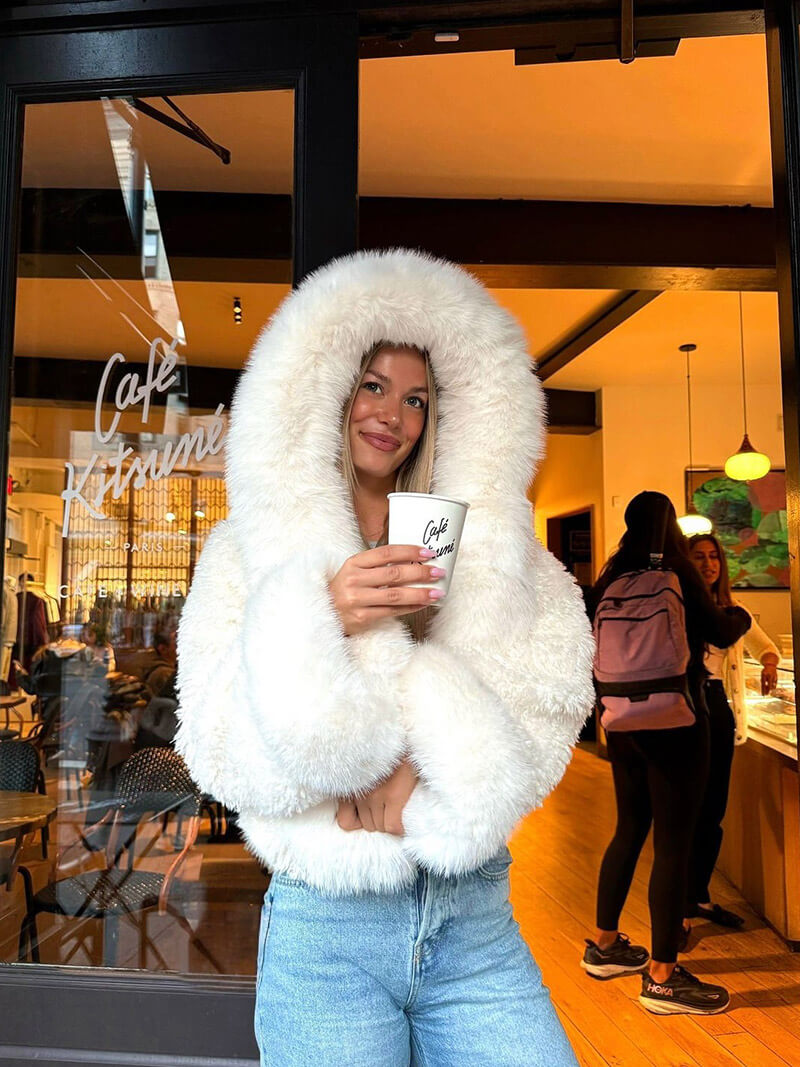 Eva | Veste Capuche Fausse Fourrure Crème