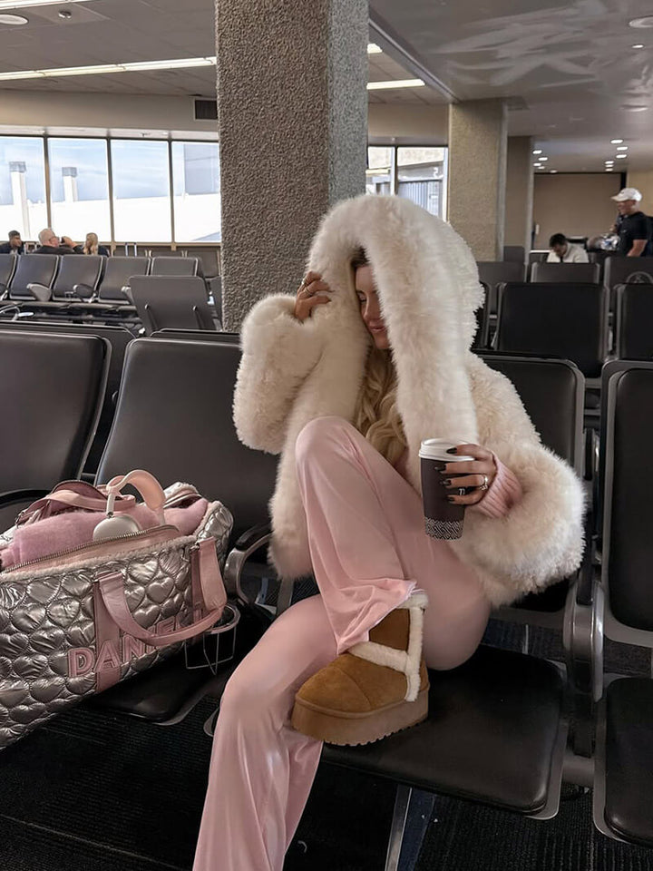 Eva | Veste Capuche Fausse Fourrure Crème