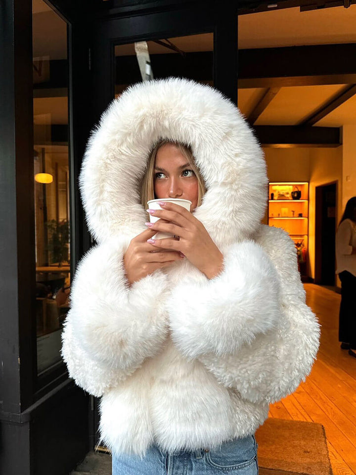 Eva | Veste Capuche Fausse Fourrure Crème