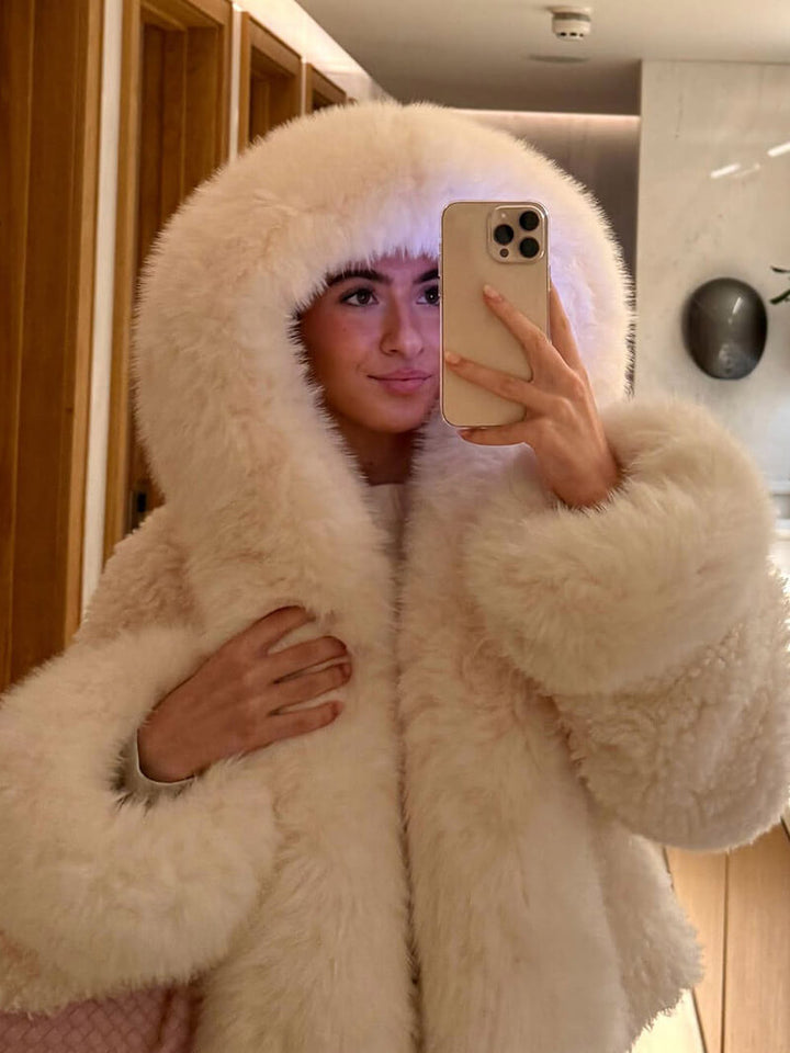 Eva | Veste Capuche Fausse Fourrure Crème