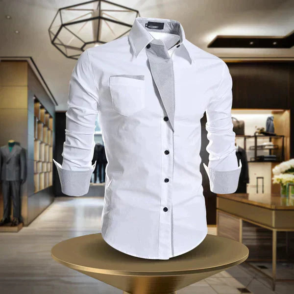 Théo | Chemise Homme Noire Manches Longues Bicolore
