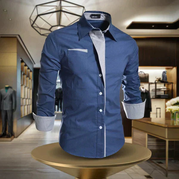 Théo | Chemise Homme Noire Manches Longues Bicolore