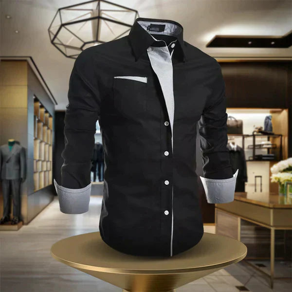 Théo | Chemise Homme Noire Manches Longues Bicolore