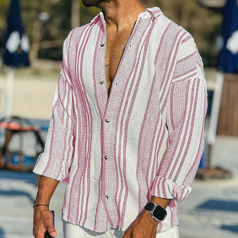 Théo | Chemise Homme Rayures Lin Manches Longues
