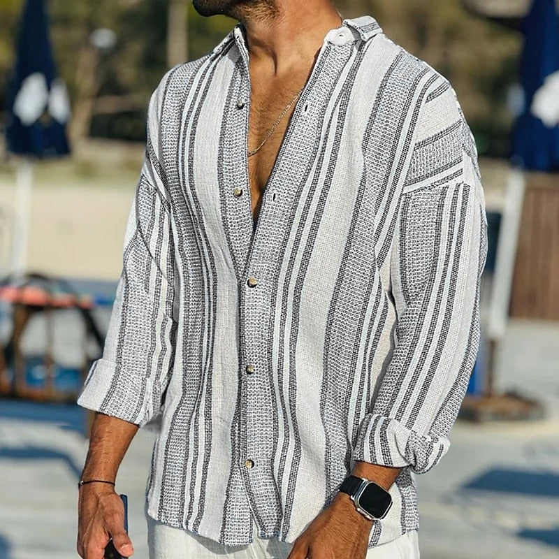 Théo | Chemise Homme Rayures Lin Manches Longues