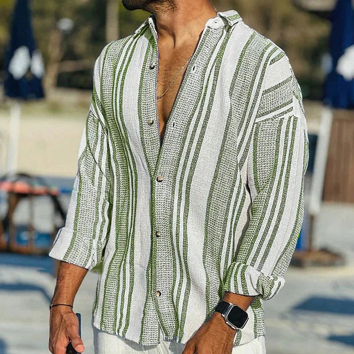 Théo | Chemise Homme Rayures Lin Manches Longues