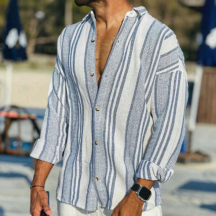 Théo | Chemise Homme Rayures Lin Manches Longues