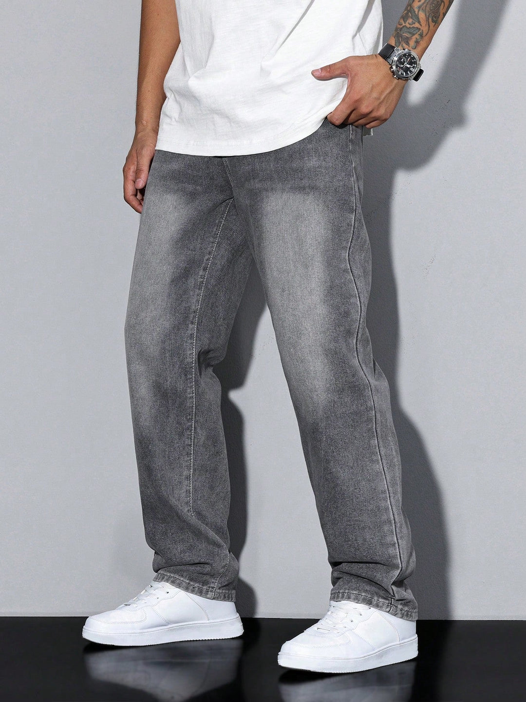 Théo | Jean Droit Homme Gris Délavé Coupe Ample