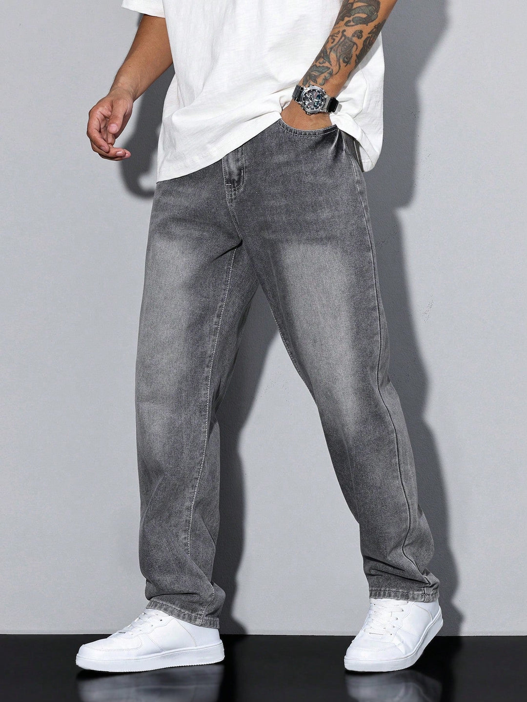 Théo | Jean Droit Homme Gris Délavé Coupe Ample