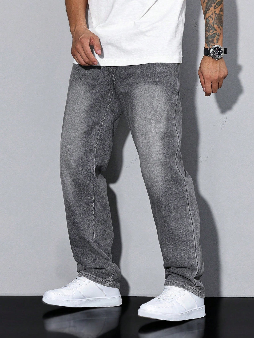 Théo | Jean Droit Homme Gris Délavé Coupe Ample