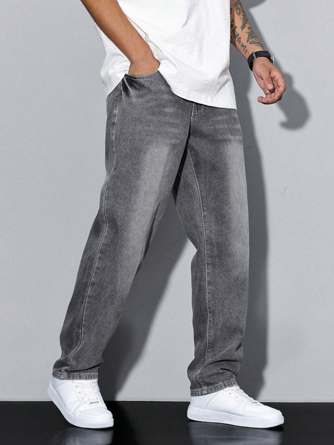 Théo | Jean Droit Homme Gris Délavé Coupe Ample