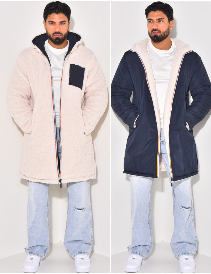 Thomas | Manteau Long Polaire Homme à Capuche Zippé