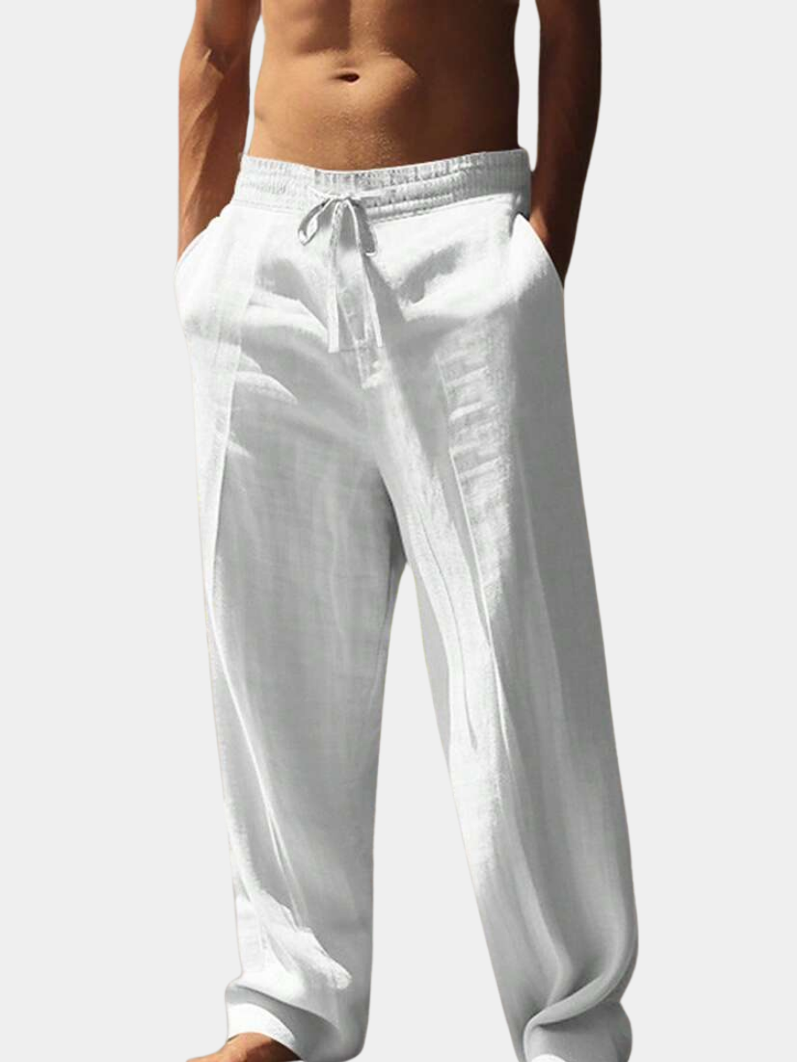 Thomas | Pantalon Homme Lin Blanc Taille Élastiquée