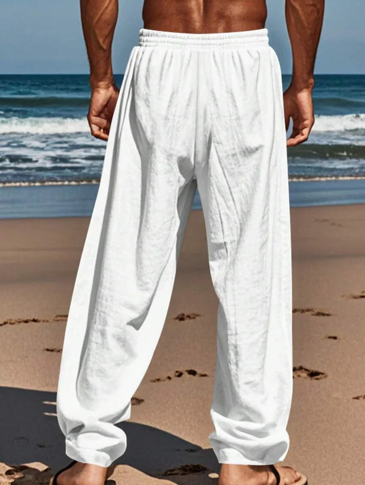Thomas | Pantalon Homme Lin Blanc Taille Élastiquée