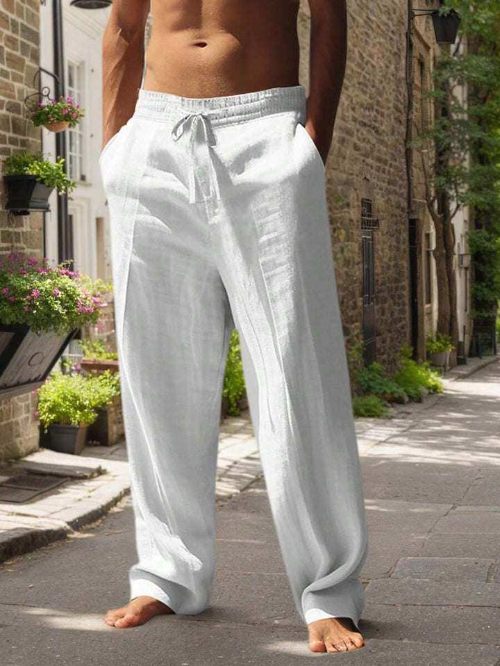 Thomas | Pantalon Homme Lin Blanc Taille Élastiquée