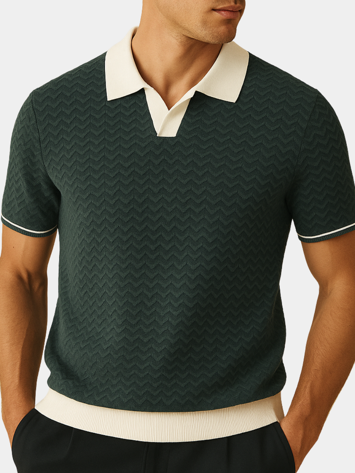 Thomas | Polo Tricot Homme Vert Chevron Bicolore