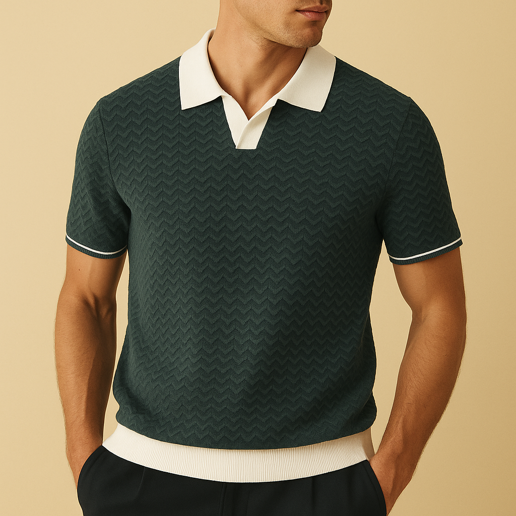 Thomas | Polo Tricot Homme Vert Chevron Bicolore
