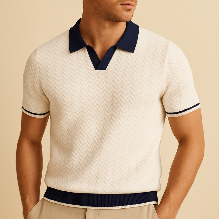 Thomas | Polo Tricot Homme Vert Chevron Bicolore