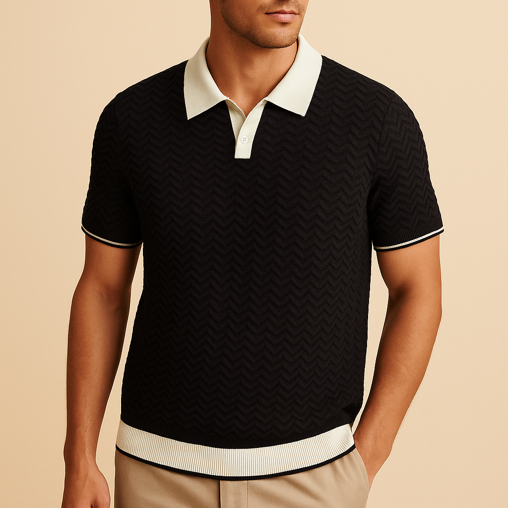 Thomas | Polo Tricot Homme Vert Chevron Bicolore