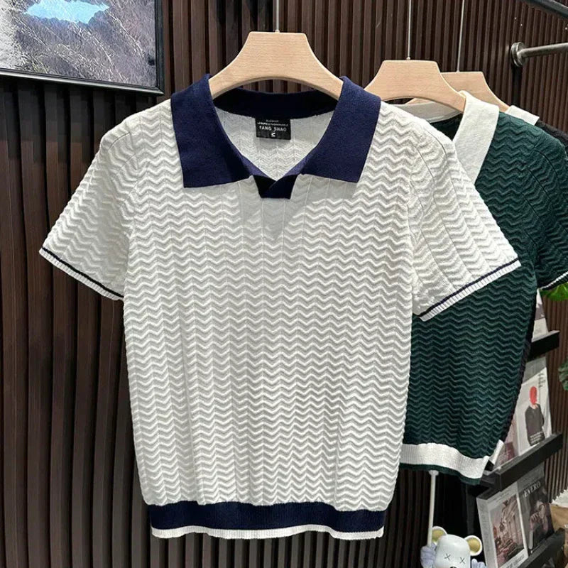 Thomas | Polo Tricot Homme Vert Chevron Bicolore