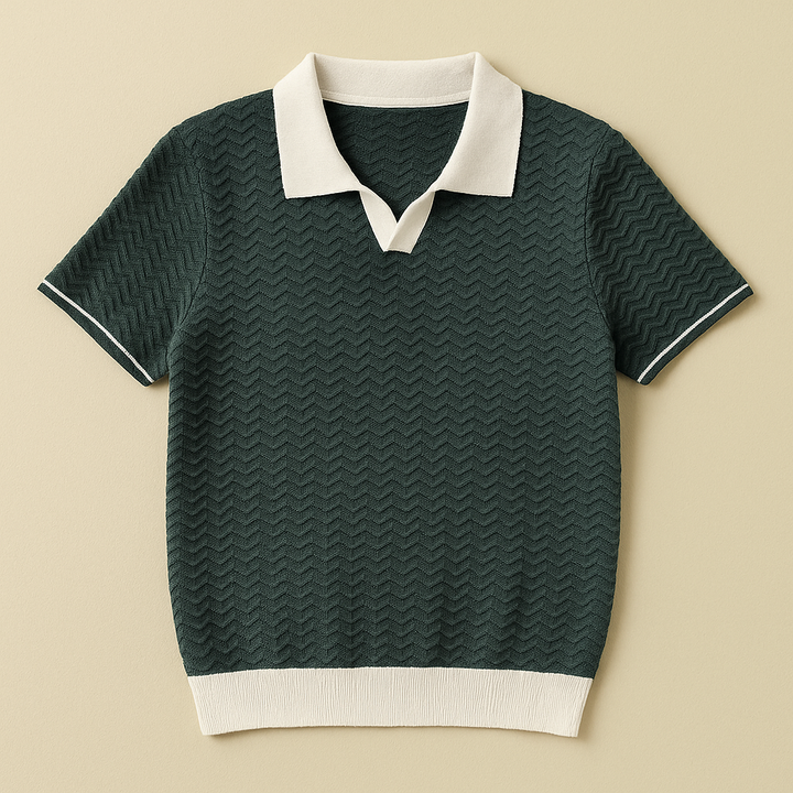 Thomas | Polo Tricot Homme Vert Chevron Bicolore